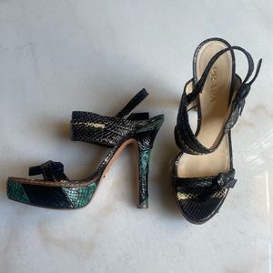 Snake skin leather Prada platform heel sandals, 38.5